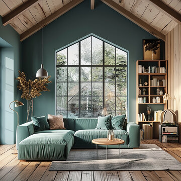 3D rendered photos of cozy home interior trendy color combinations made with generative AI