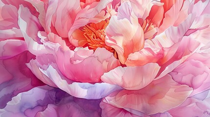 Watercolor peony clipart with delicate petals and vibrant hues ,close-up