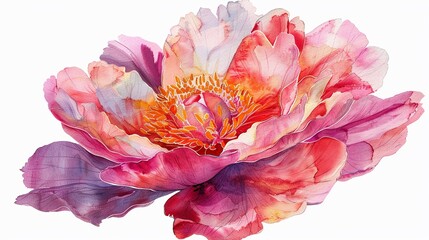 Watercolor peony clipart with delicate petals and vibrant hues ,close-up