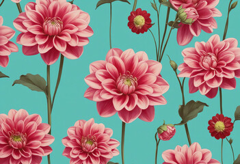 Beautiful dahlia flowers on a turquoise background colorful background