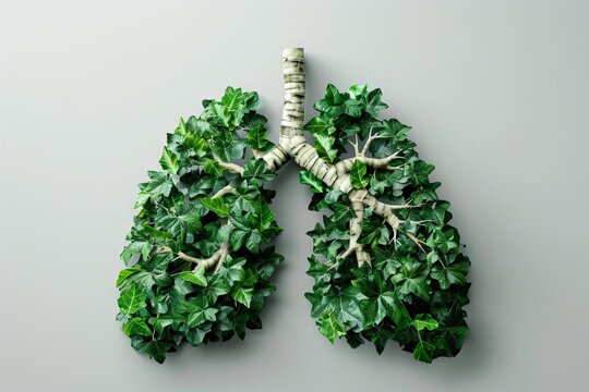 World No Tobacco Day concept with lungs made of green leaves, promoting health and anti-smoking, digital art