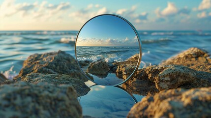 compelling image of a mirror reflecting inner truths and personal growth Elevate the idea of selfreflection in a visually striking way - obrazy, fototapety, plakaty