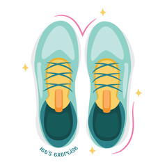Vector illustration of sports shoes with the text Lets Exercise