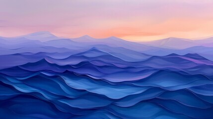 Twilight Tranquility Illustrate silk waves against a backdrop of dusky purples and deep blues, with hints of orange and pink peeking through the horizon, conveying  - obrazy, fototapety, plakaty