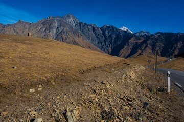 Stunning aerial view of the Kazbegi mountain in the Mtskheta region of Georgia