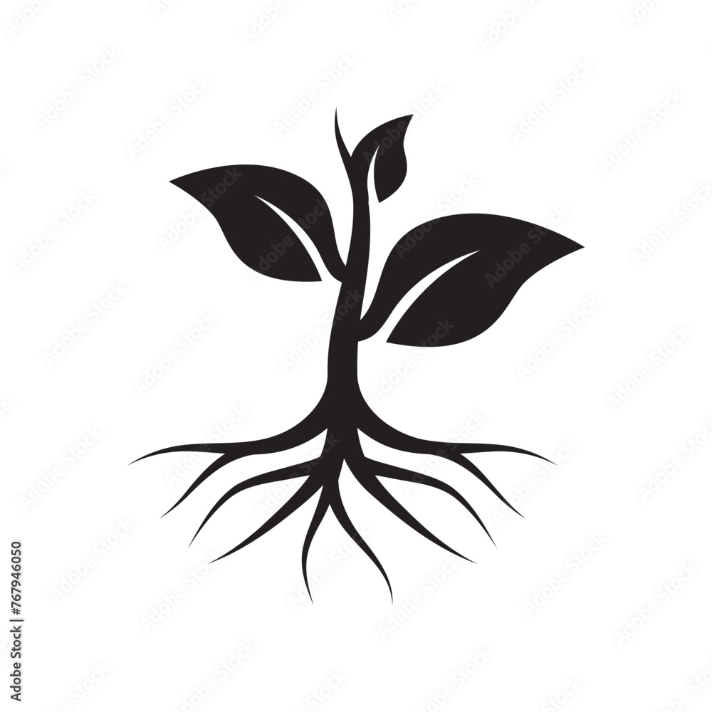 Poster Sprout with roots black silhouette