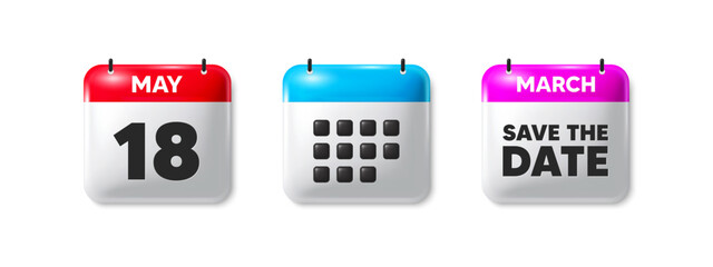18th day of the month icon. Calendar save the date 3d icon. Event schedule date. Meeting appointment time. 18th day calendar message. Save the date month banner. Day or Monthly of schedule. Vector