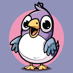 Cute purple bird cartoon character in pastel colors