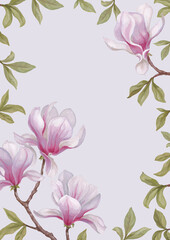 Hand painted acrylic illustration of magnolia flower. Perfect for poster, home textile, packaging design, stationery, wedding invitations and other prints - 767946429