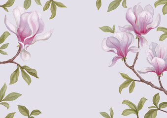 Hand painted acrylic illustration of magnolia flower. Perfect for poster, home textile, packaging design, stationery, wedding invitations and other prints