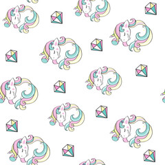 Beautiful sleeping unicorn with diamond on a white background seamless pattern - 767947085