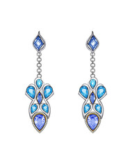 Earrings jewelry design modern art set with blue sapphire sketch by hand on paper.