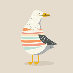 Vector illustration of a cute gull bird wearing a striped t-shirt, flat style - 767947425