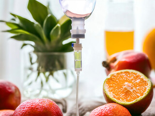 Vitamin iv drip natural green orangs therapy treatments concept.