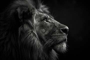 close up portrait of a lion in black and white. Generative ai
