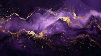 A purple and gold swirl of paint with gold specks