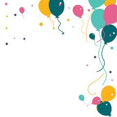 Balloons background, air balloons frame. Greeting card or banner festive concept. Vector illustration in flat style