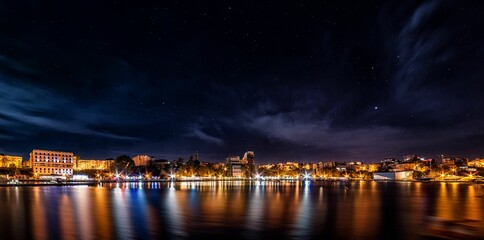 Fototapeta na wymiar Scenic view of Constanta, Romania illuminated at night