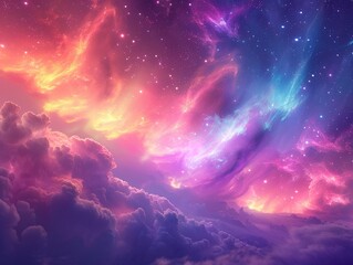 Abstract sky with celestial miracle vibrant auroras dreamlike clouds ethereal glow - obrazy, fototapety, plakaty