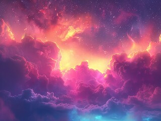 Abstract sky with celestial miracle vibrant auroras dreamlike clouds ethereal glow - obrazy, fototapety, plakaty