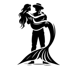 Mermaid and Pirate Vetctor, Mermaid and Pirate Clipart, Mermaid Vector illustration, Mermaid silhouette, Isolated On White Background