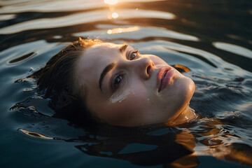Portrait of a woman submerged in water - obrazy, fototapety, plakaty