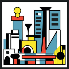 Vector of a vibrant abstract cityscape with colorful buildings