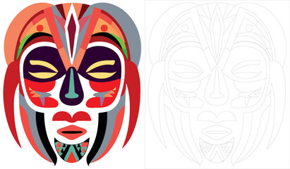 Vector of a Tribal mask coloring sketch book design