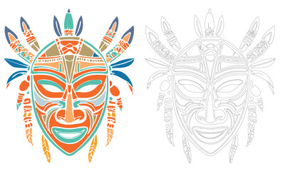 Fototapeta premium Vector of a Tribal mask coloring sketch book design