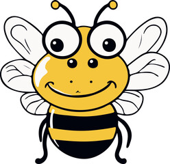 Adorable cartoon bee with big, round eyes on a white background