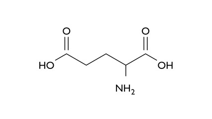glutamic acid molecule, structural chemical formula, ball-and-stick model, isolated image glutamate