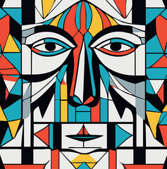 Vibrant abstract artistic work featuring a face with various colors
