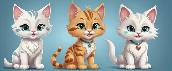 Cute Kitten Illustrations for Playful Paws Trendy Adorable Designs, cartoon cute animal isolated on a transparent background,   colorful background