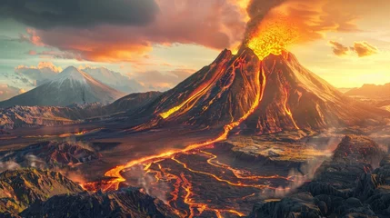 Foto auf Alu-Dibond Volcano Erupting With Lava Flowing © Prostock-studio