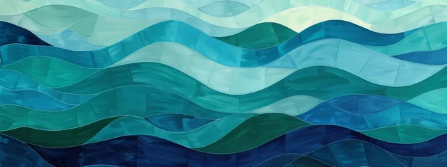 Rolgordijnen A calming, geometric pattern of waves in shades of blue and green. © Exnoi