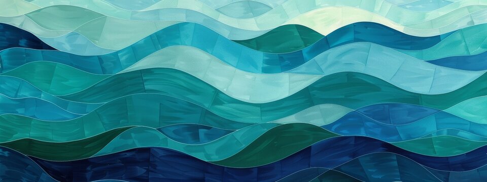 Fototapeta A calming, geometric pattern of waves in shades of blue and green.