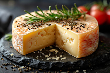 Piece of aged cheddar cheese. The most popular type of cheese