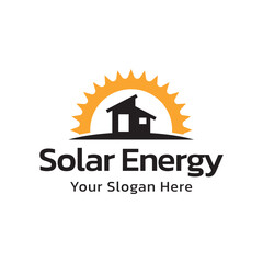 Solar energy logo design. Sun and solar panel abstract symbol. Sun power logo
