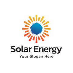Solar energy logo design. Sun and solar panel abstract symbol. Sun power logo
