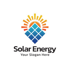 Solar energy logo design. Sun and solar panel abstract symbol. Sun power logo
