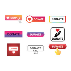 Donate web button. Set buttons symbol of financial aid isolated on white background. Vector illustration.
