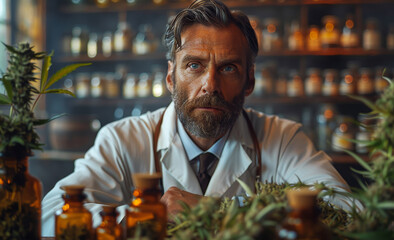 Portrait of mature scientist in his laboratory.