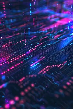 Abstract background of coding software for artificial intelligence and finance technology, blue and violet tone