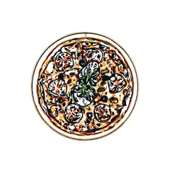 Color sketch of pizza with transparent background