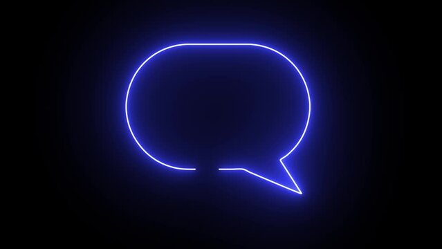 Animated speech bubble icon, with blue neon glowing doodle line light effect.