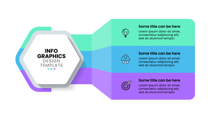 Infographic template. Hexagon with title and 3 connected steps