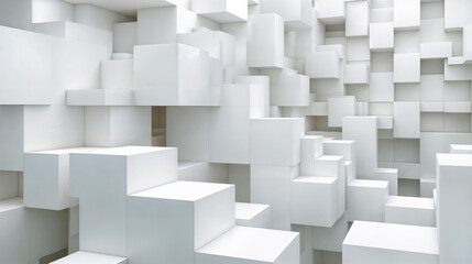 A room filled with numerous white boxes stacked neatly from floor to ceiling