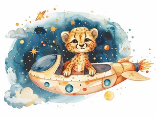 Cute Cheetah in a Spacecraft approaching a supernova