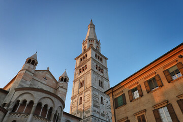 Ghirlandina bell tower and part of the apse of Modena Cathedral, World Heritage site, Unesco...