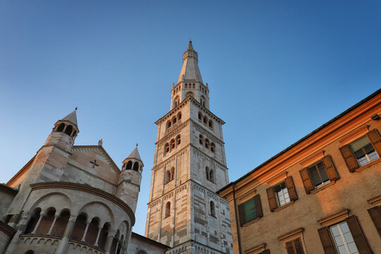 Ghirlandina bell tower and part of the apse of Modena Cathedral, World Heritage site, Unesco touristic place